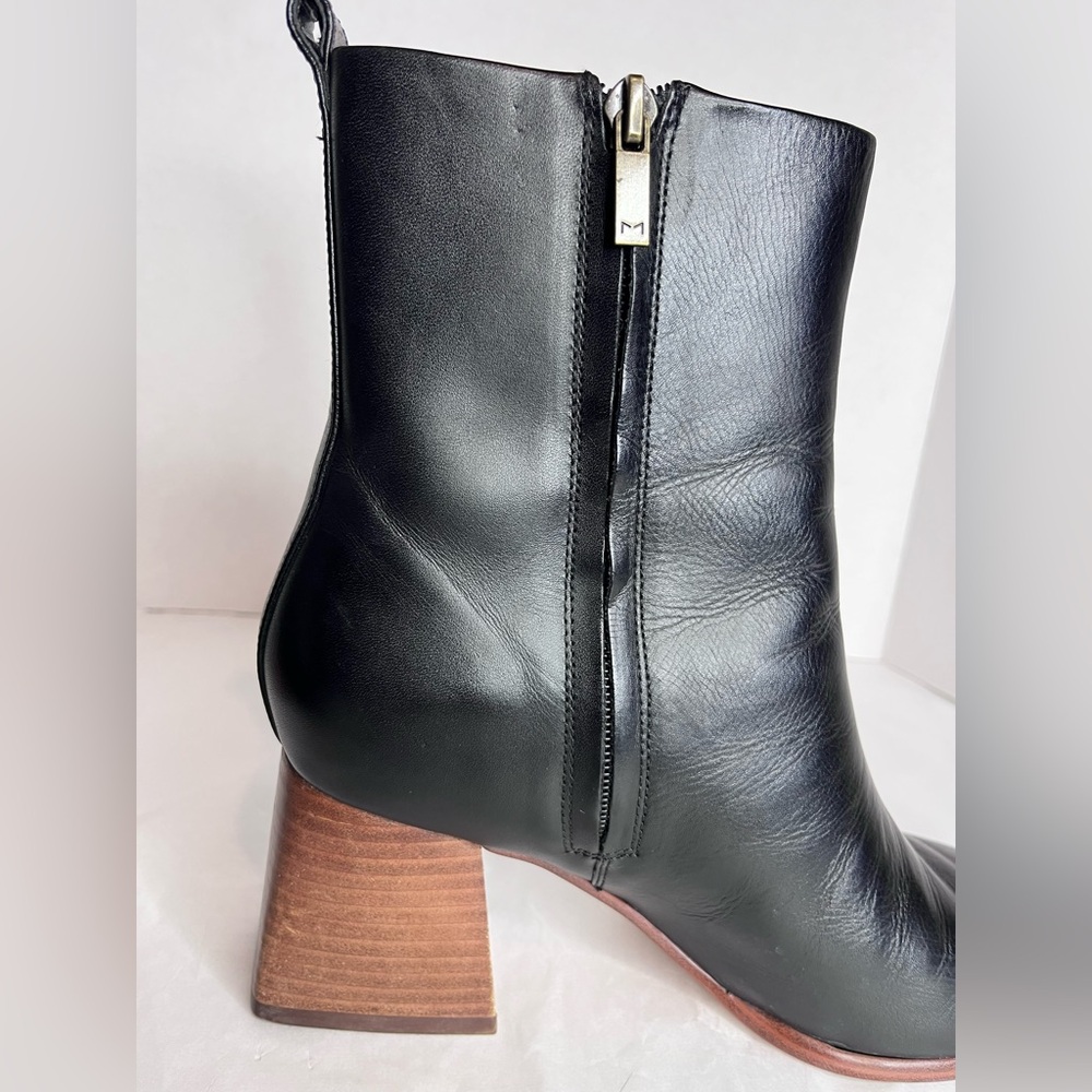 Marc Fisher Floria Black Leather Block Heel Ankle Boots View 5